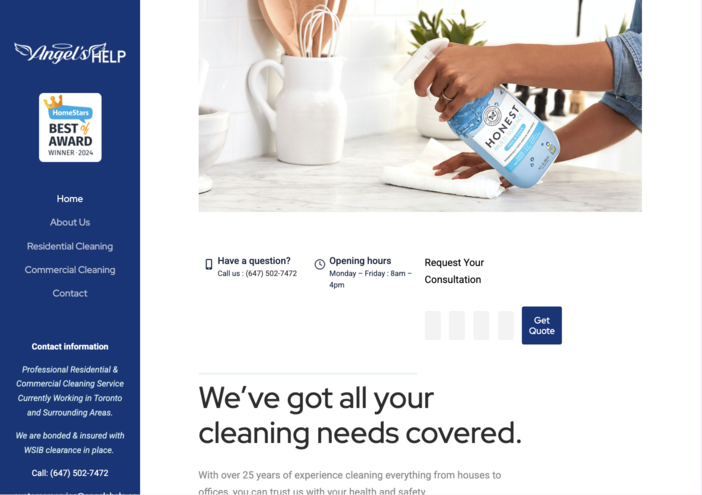 Angel's Help Cleaning website
