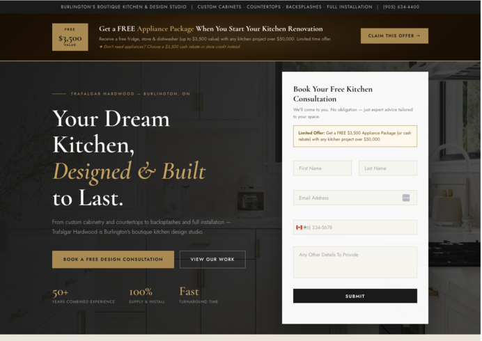 Trafalgar Hardwood Kitchens website