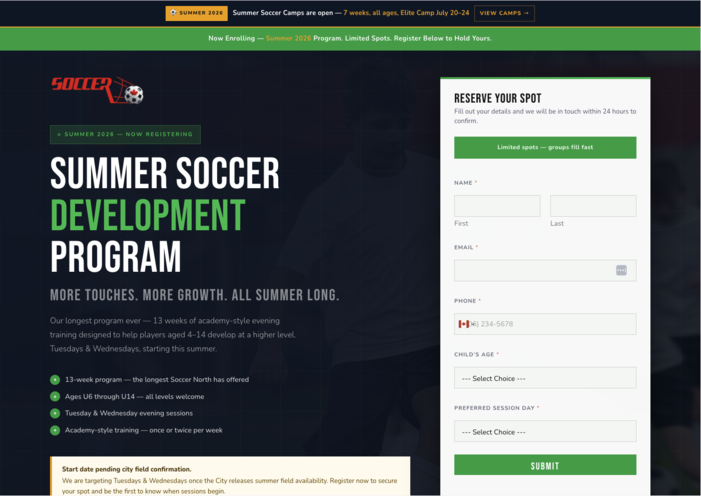 Soccer North website
