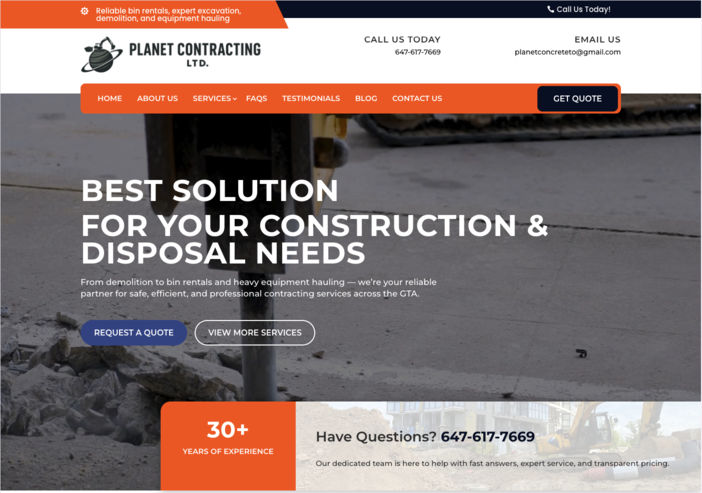 Planet Contracting website